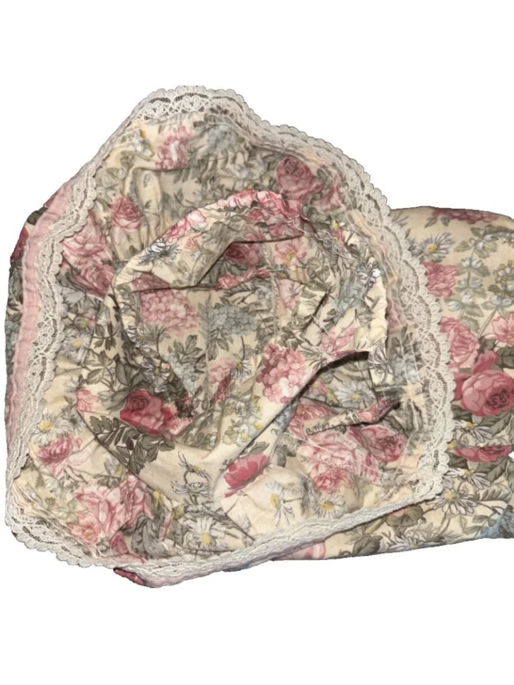 Croscill Floral Neck Roll Pillowcase Ruffled Bolster Cover Vintage Cottagecore